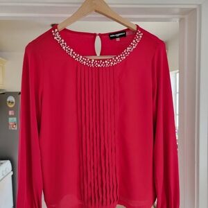 Karl Lagerfeld Red Blouse with Pearl Accents